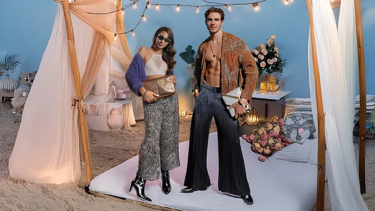 Fashion models with unique backdrop